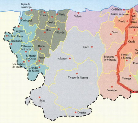 Mapa de los concejos de Asturias occidental