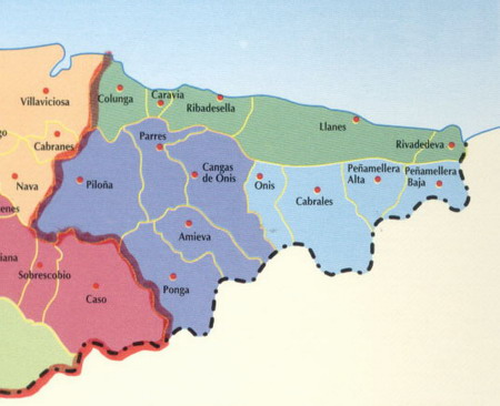 Mapa de los concejos de Asturias oriental