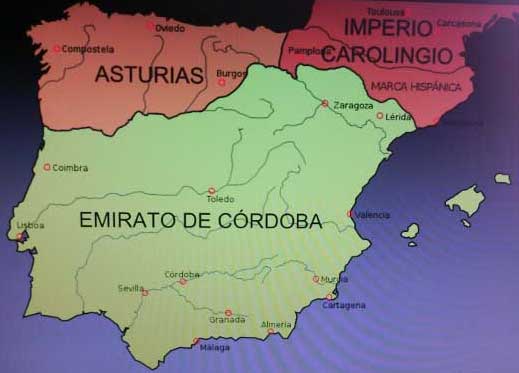 Mapa de los reinos hispánicos al descubrirse la tumba del Apóstol Santiago