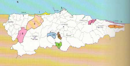 Ubicación de los Paisajes Naturales de Asturias